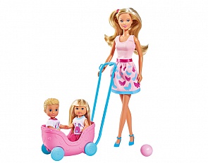 Набор кукол Веселая прогулка - Штеффи, Еви и Тимми с питомцами (Simba, 5733229)